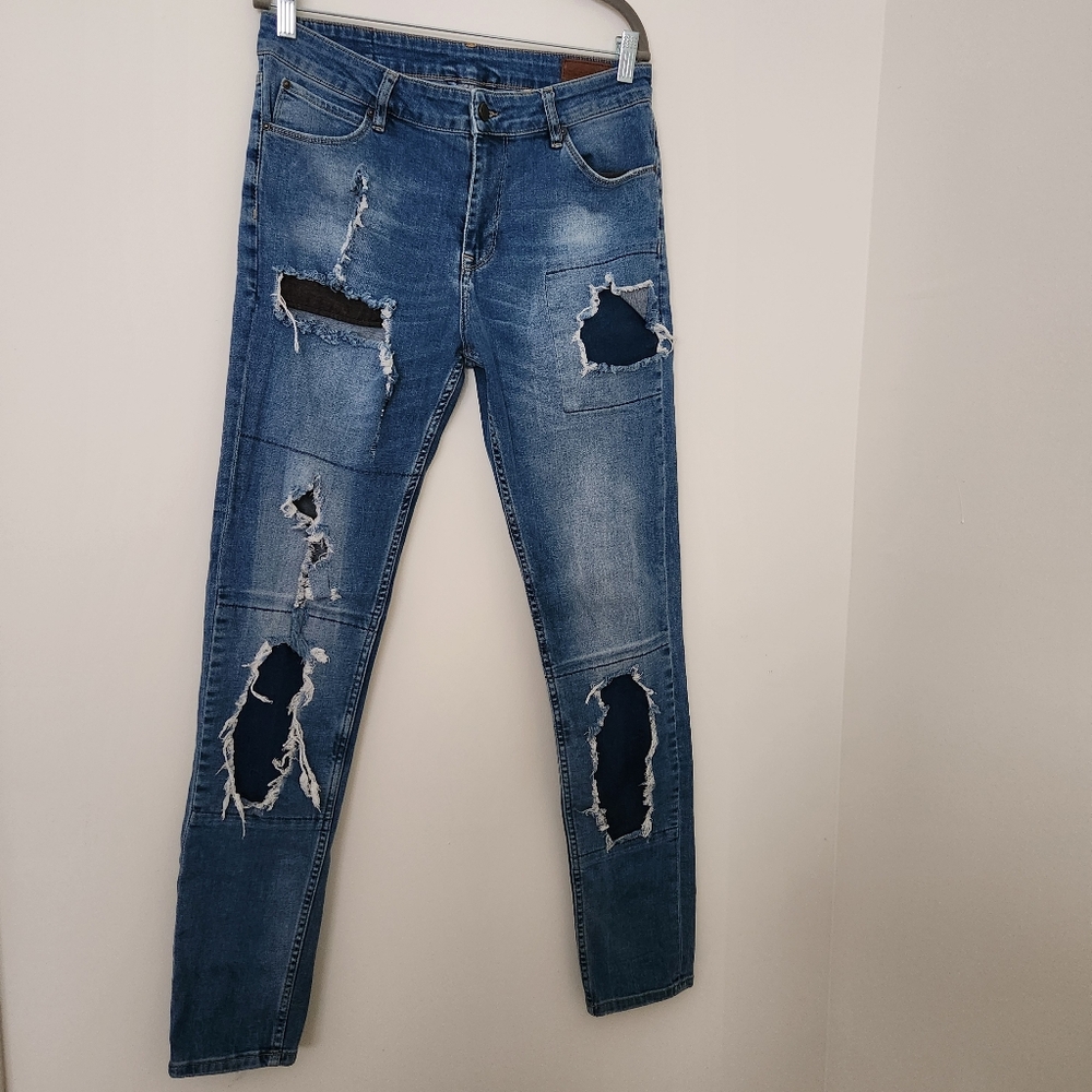 ASOS Mens Distressed Ripped Skinny Fit Jeans Blue Size 32